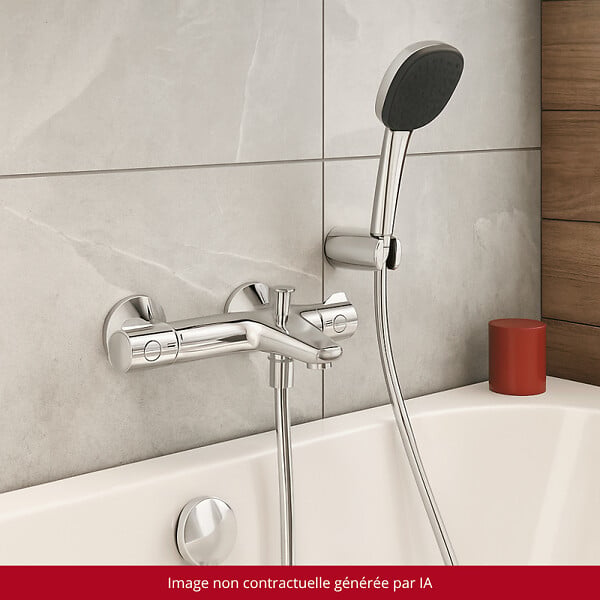 GROHE - Pack mitigeur thermostatique Grotherm 800 + Douchette 2 jets Vitalio Comfort 110 + Flexible1750 mm et support - large