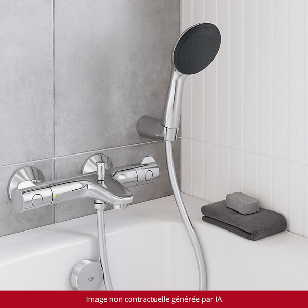 GROHE - Pack mitigeur thermostatique Grotherm 800 + Douchette 2 jets Vitalio Start 110 + Flexible1750 mm et support - large