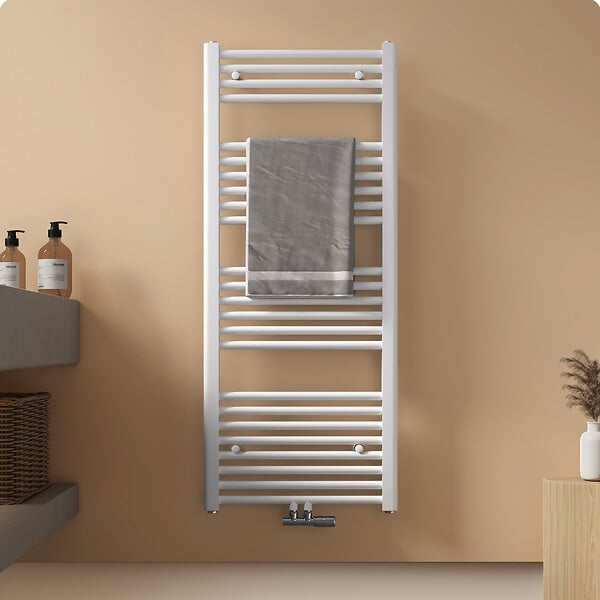 EMKE - EMKE Sèche-serviette eau chaude, Radiateur sèche-serviettes raccordement central Blanc 120x50cm 513Watts - large
