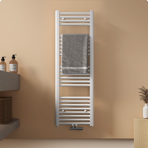 EMKE - EMKE Sèche-serviette eau chaude, Radiateur sèche-serviettes raccordement central Blanc 120x40cm 427Watts - large