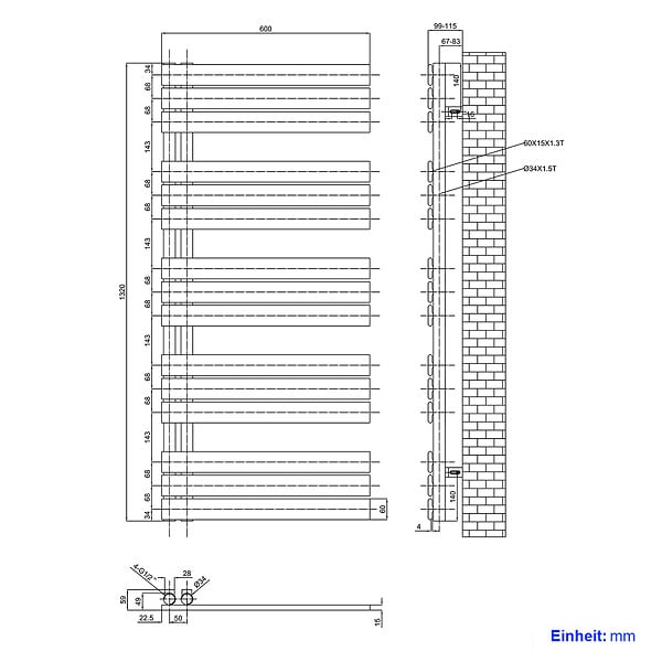 EMKE - EMKE Sèche-serviettes à Eau Chaude Panneau Plat, Sèche-serviettes connexion latérale pour, Blanc 1320x600mm 798Watts - large