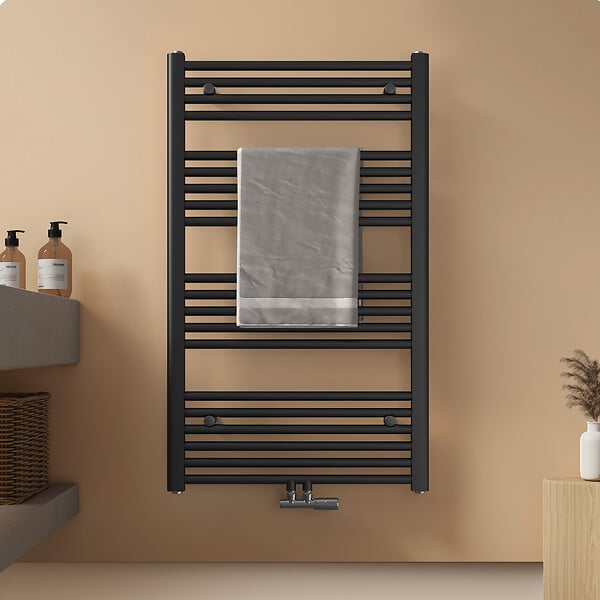 EMKE - EMKE Sèche-serviette eau chaude, Radiateur sèche-serviettes raccordement central Anthracite 100x60cm 498Watts - large