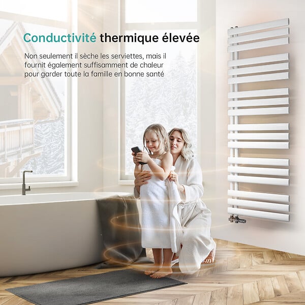 EMKE - Sèche-serviette eau chaude EMKE raccord latéral radiateur sèche-serviettes blanc 143 × 40 cm 484 watts - large