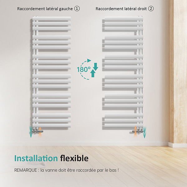EMKE - Sèche-serviette eau chaude EMKE raccord latéral radiateur sèche-serviettes blanc 143 × 40 cm 484 watts - large
