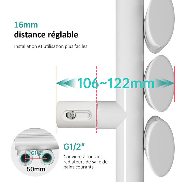 EMKE - Sèche-serviette eau chaude EMKE raccord latéral radiateur sèche-serviettes blanc 143 × 40 cm 484 watts - large