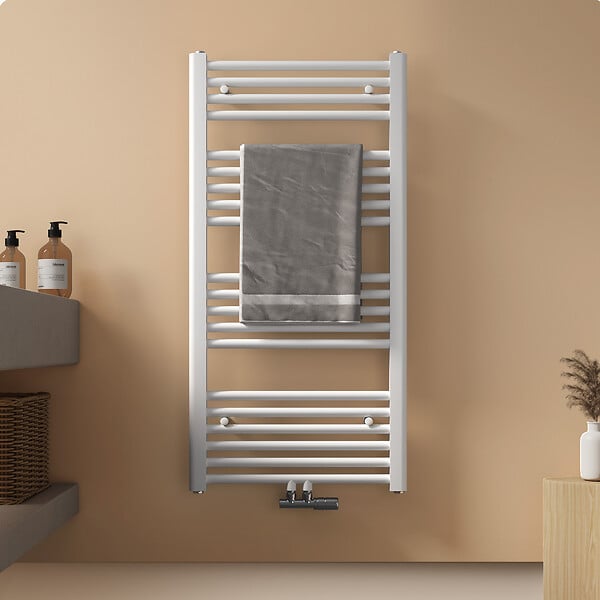 EMKE - EMKE Sèche-serviette eau chaude, Radiateur sèche-serviettes raccordement central Blanc 100x50cm 427Watts - large