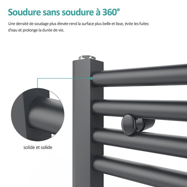 EMKE - EMKE Sèche-serviette eau chaude, Radiateur sèche-serviettes raccordement central Anthracite 75x40cm 244Watts - large