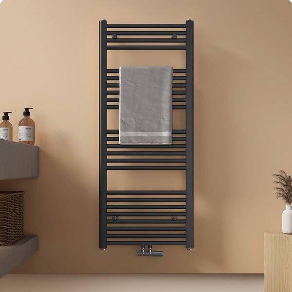 EMKE - EMKE Sèche-serviette eau chaude, Radiateur sèche-serviettes raccordement central Anthracite 120x50cm 513Watts - large