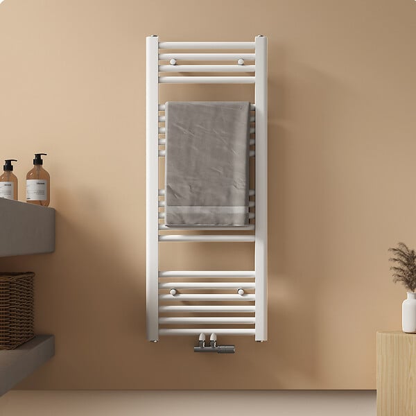 EMKE - EMKE Sèche-serviette eau chaude, Radiateur sèche-serviettes raccordement central Blanc 100x40cm 356Watts - large