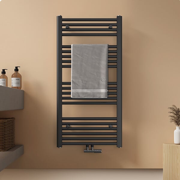 EMKE - EMKE Sèche-serviette eau chaude, Radiateur sèche-serviettes raccordement central Anthracite 100x50cm 427Watts - large