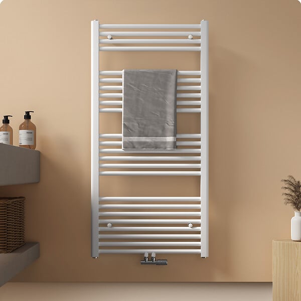 EMKE - EMKE Sèche-serviette eau chaude, Radiateur sèche-serviettes raccordement central Blanc 120x60cm 598Watts - large