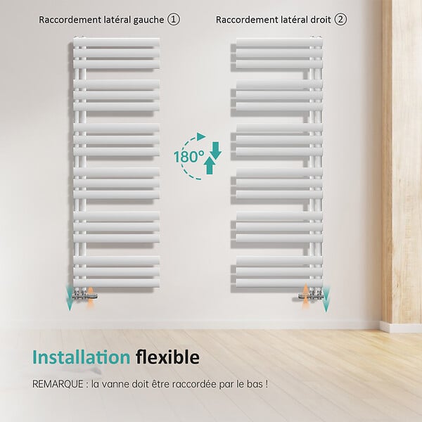 EMKE - Sèche-serviette eau chaude EMKE raccord latéral radiateur sèche-serviettes blanc 174 × 60 cm 782 watts - large