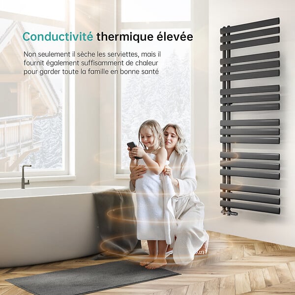 EMKE - Sèche-serviette eau chaude EMKE raccord latéral radiateur sèche-serviettes anthracite 174 × 60 cm 823 watts - large
