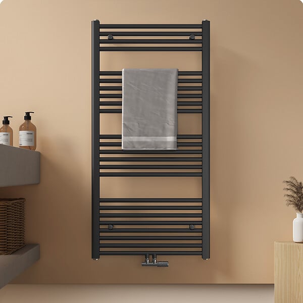 EMKE - EMKE Sèche-serviette eau chaude, Radiateur sèche-serviettes raccordement central Anthracite 120x60cm 598Watts - large