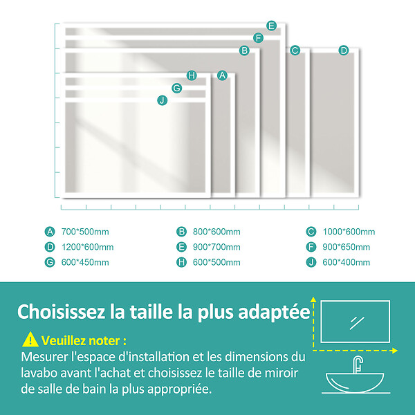 EMKE - EMKE Miroir LED de Salle de Bain 50 x 70 cm,  Antibuée, Interrupteur Tactile,  Intensité réglable 3 Températures - large