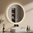 EMKE - EMKE Miroir lumineux salle de bain rond diamètre 70cm Cadre Doré, Miroir LED, Interrupteur Tactile, Anti-buée, Horloge et Temperature, Lumière Neutre - vignette