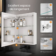 EMKE - EMKE Armoire de Toilette avec Éclairage 60x40cm Blanche Armoire Salle de Bain en Miroir, 3 Couleurs de Lumière, Anti-buée, Prise de Courant - vignette