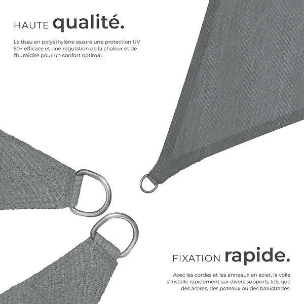 TECTAKE - Voile d'ombrage triangulaire, gris gris - large