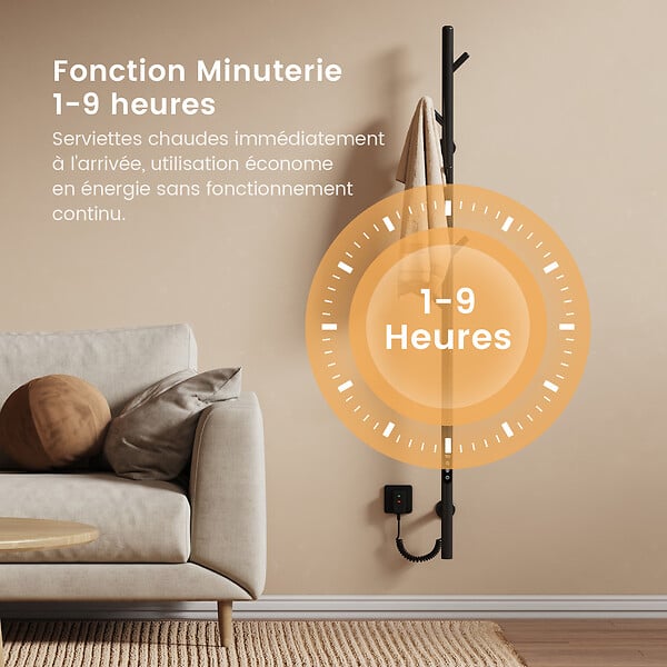 EMKE - EMKE Chauffe-serviettes Électrique, thermostat intelligent WiFi, sèche-serviettes électrique, barre unique, 150 cm de hauteur, Noir - large