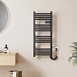 EMKE - EMKE Sèche-Serviettes Électrique 960 x 400 mm, Porte-serviettes de salle de bain électrique avec interrupteur tactile et minuterie, Noir, 300W - vignette