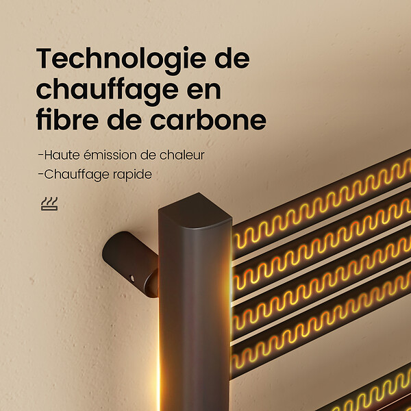 EMKE - EMKE Sèche-Serviettes Électrique 960 x 400 mm, Porte-serviettes de salle de bain électrique avec interrupteur tactile et minuterie, Noir, 300W - large