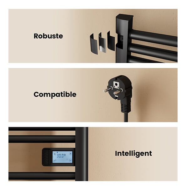 EMKE - EMKE Sèche-Serviettes Électrique 960 x 400 mm, Porte-serviettes de salle de bain électrique avec interrupteur tactile et minuterie, Noir, 300W - large