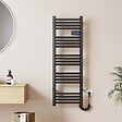 EMKE - EMKE Sèche-Serviettes Électrique 1200 x 400 mm, Porte-serviettes de salle de bain électrique avec interrupteur tactile et minuterie, Noir, 450W - vignette
