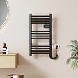 EMKE - EMKE Sèche-Serviettes Électrique 750 x 400 mm, Porte-serviettes de salle de bain électrique avec interrupteur tactile et minuterie, Noir, 180W - vignette