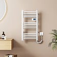 EMKE - EMKE Sèche-Serviettes Électrique 750 x 400 mm, Porte-serviettes de salle de bain électrique avec interrupteur tactile et minuterie, Blanc, 180W - vignette
