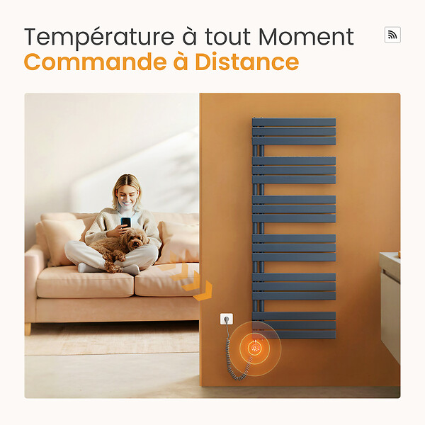 EMKE - EMKE Sèche-Serviettes Électrique Panneau avec élément chauffant thermostat, baguette chauffante avec minuterie, Anthracite 1599x500mm 1000W - large