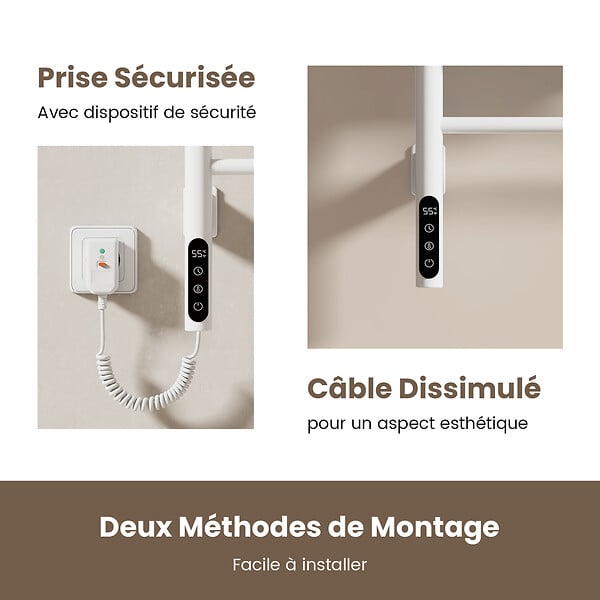 EMKE - EMKE Chauffe-serviettes Électrique 78×43cm, Thermostat Intelligent WiFi, Radiateur Électrique pour Salle de Bain, Chauffe-serviettes Électrique, Blanc - large