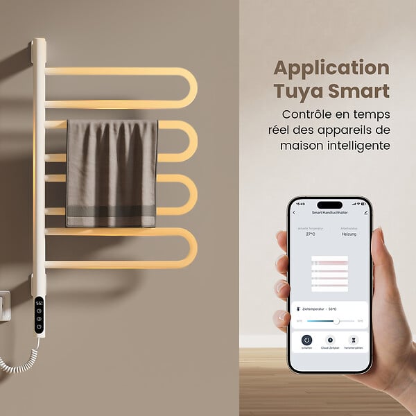 EMKE - EMKE Chauffe-serviettes Électrique 78×43cm, Thermostat Intelligent WiFi, Radiateur Électrique pour Salle de Bain, Chauffe-serviettes Électrique, Blanc - large