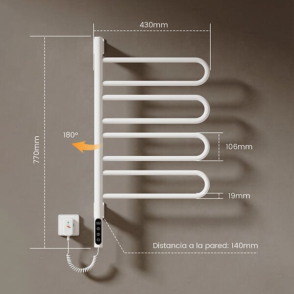 EMKE - EMKE Chauffe-serviettes Électrique 78×43cm, Thermostat Intelligent WiFi, Radiateur Électrique pour Salle de Bain, Chauffe-serviettes Électrique, Blanc - large