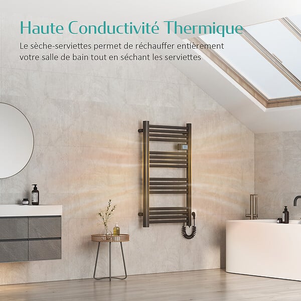 EMKE - EMKE Sèche-serviette électrique Aluminium Commande tactile Température réglable - 960 x 540 mm Noir 500W - large