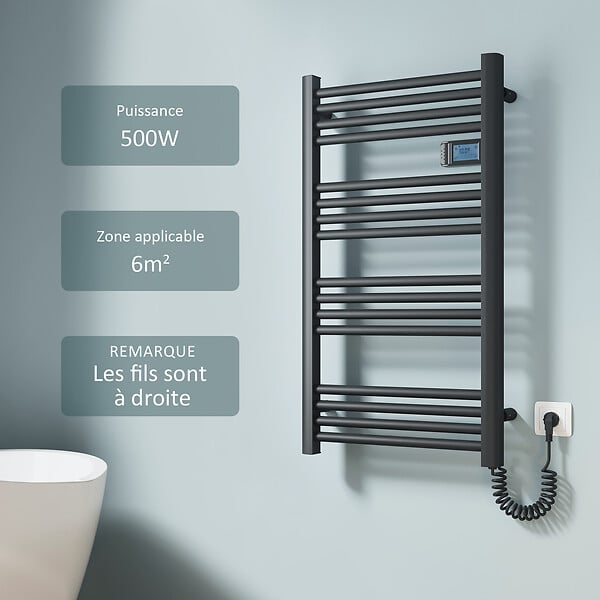 EMKE - EMKE Sèche-serviette électrique Aluminium Commande tactile Température réglable - 960 x 540 mm Noir 500W - large