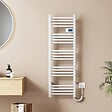 EMKE - EMKE Sèche-Serviettes Électrique 1200 x 400 mm, Porte-serviettes de salle de bain électrique avec interrupteur tactile et minuterie, Blanc, 450W - vignette