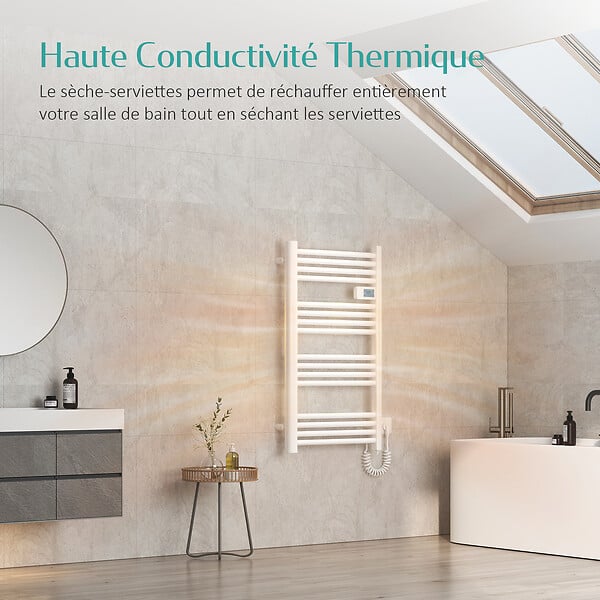 EMKE - EMKE Sèche-serviette électrique Aluminium Commande tactile Température réglable - 960 x 540 mm Blanc 500W - large