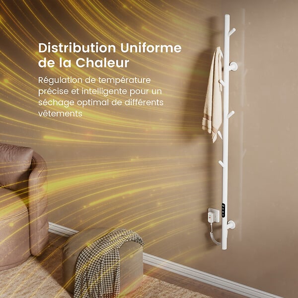 EMKE - EMKE Chauffe-serviettes Électrique, thermostat intelligent WiFi, sèche-serviettes électrique, barre unique, 150 cm de hauteur, Blanc - large