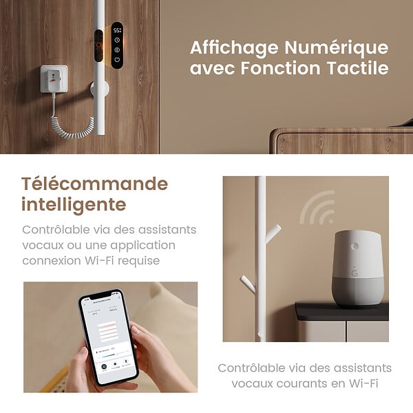 EMKE - EMKE Chauffe-serviettes Électrique, thermostat intelligent WiFi, sèche-serviettes électrique, barre unique, 150 cm de hauteur, Blanc - large