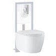 GROHE - Pack WC suspendu sans bride Start Round Ceramic + Abattant frein de chute + Bati support autoportant + Plaque carré chromé - vignette