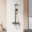 EMKE - EMKE Colonne de douche Thermostat Ensemble de colonne de douche avec plaque thermostatique de 40 cm, douchette à effet pluie, Gris métal - vignette