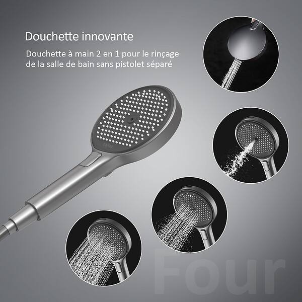 EMKE - EMKE Colonne de douche Thermostat Ensemble de colonne de douche avec plaque thermostatique de 40 cm, douchette à effet pluie, Gris métal - large