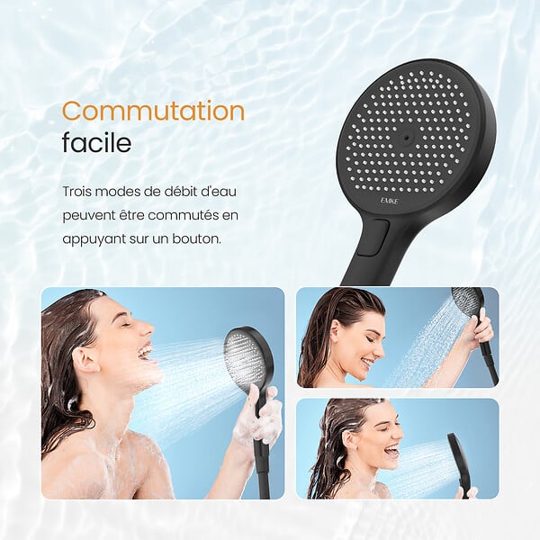 EMKE - EMKE Colonne de Douche avec douche theramostat 38 °C à Grande douche de tête et douchette multimode, Cercle, noir - large