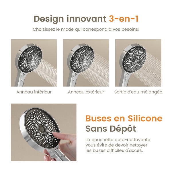 EMKE - EMKE Colonne de douche Thermostat Chrome, Régulation innovante du débit, douche à effet pluie de 26 cm, douchette à main avec 3 jets Système de douche - large