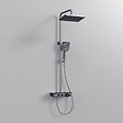 EMKE - EMKE Colonne de douche thermostat, douchette à 3 puissances de jet, jet cascade, set de douche avec étagère en verre, Certification KTW, Gris métal - vignette