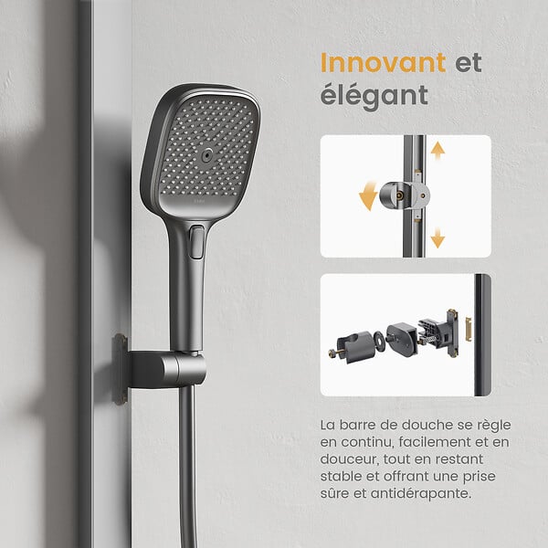 EMKE - EMKE Colonne de douche Thermostat – Anthracite Mat, Régulation innovante du débit, douche à effet pluie de 36x24 cm, douchette à main avec 3 jets - large
