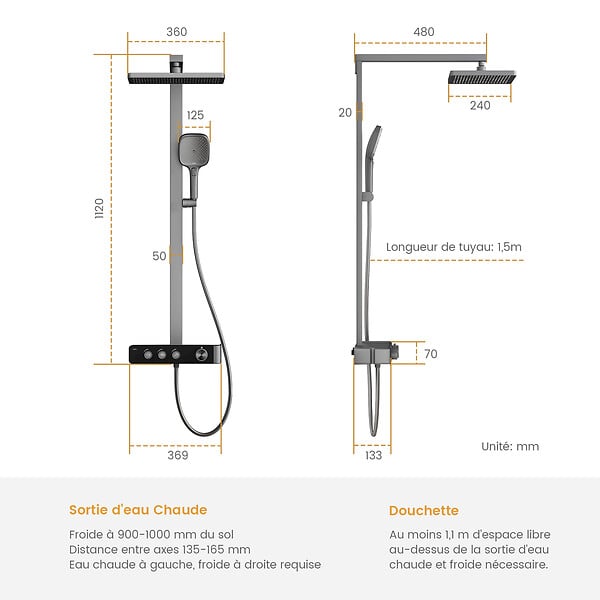 EMKE - EMKE Colonne de douche Thermostat – Anthracite Mat, Régulation innovante du débit, douche à effet pluie de 36x24 cm, douchette à main avec 3 jets - large
