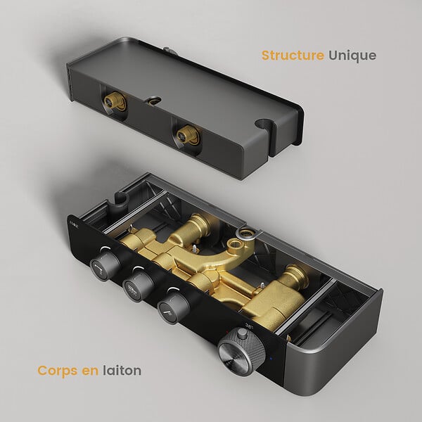 EMKE - EMKE Colonne de douche Thermostat – Anthracite Mat, Régulation innovante du débit, douche à effet pluie de 36x24 cm, douchette à main avec 3 jets - large
