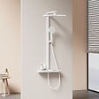 EMKE - EMKE Colonne de douche Thermostat Ensemble de colonne de douche avec plaque thermostatique de 40 cm, douchette à effet pluie, Blanc - vignette