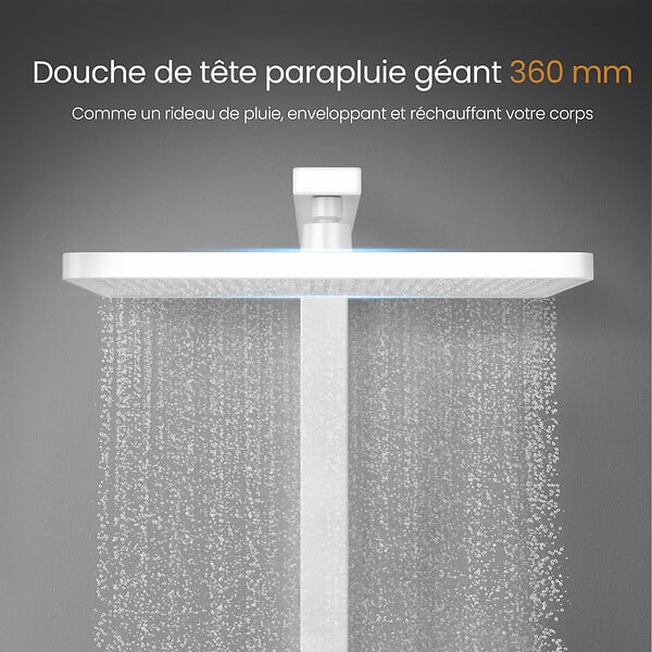 EMKE - EMKE Colonne de douche Thermostat Ensemble de colonne de douche avec plaque thermostatique de 40 cm, douchette à effet pluie, Blanc - large